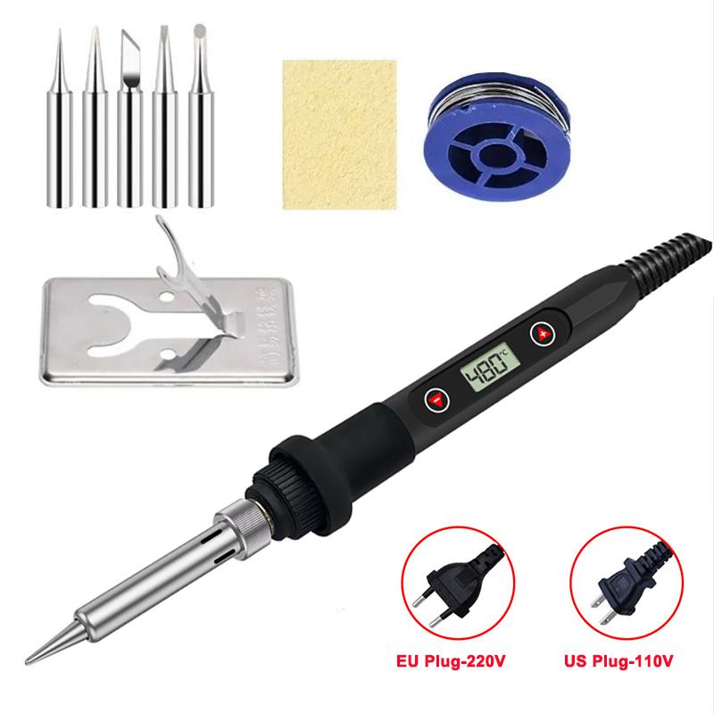 LCD Digital Adjustable Temperature 80W Soldering Iron Electric Welding Tools Solder Wire Tweezers DIY Hand Tool