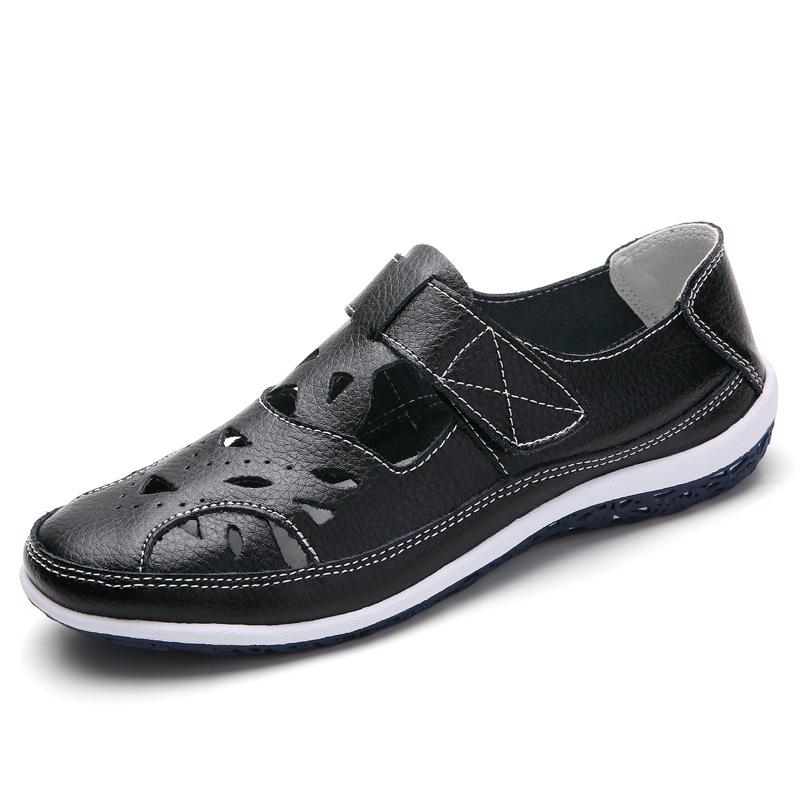 Sandały damskie z prawdziwej skóry 2024 Lato Ręcznie robione Damskie buty Skórzane sandały Kobiety Płaskie Buty plażowe Retro Buty dla matki