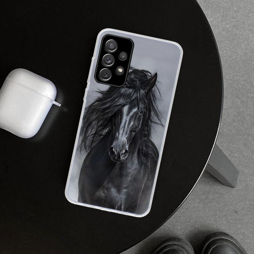Animal Black Horse Phone Case for Samsung Galaxy A17 A16 A26 A36 A56 A57 A37 A15 A25 A35 A55 A14 A24 A34 A54 A13 A23 A33 A53 Gal