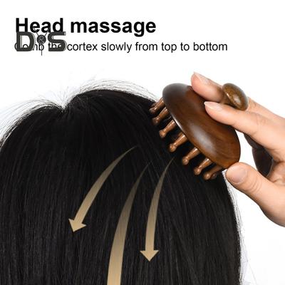 Pettine per massaggio del cuoio capelluto in legno di sandalo con impugnatura ergonomica, testa rotonda, denti antistatici, crescita dei capelli, uomo e donna, spazzola massaggiatrice per la testa in legno