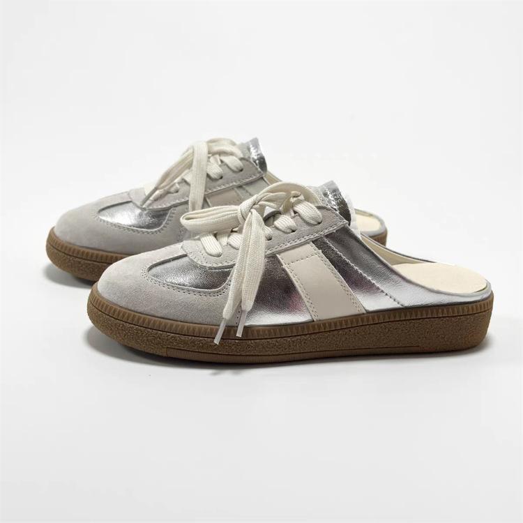 

Туфли полутапочки женские туфли новые на плоской подошве педали ленивые без каблука крутые тапочки 40 серебряный