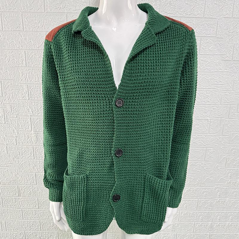 2025 Autumn/Winter Men's Slim Fit Cardigan Sweater with Turn-Down Collar in Plus Sizes - European and American Style.