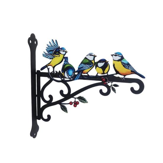 Aesthetic Wall Plant Hanger Metal Hanging Plant Bracket with Colorful Bird Pattern for Bird Feeders Wind Chimes Lantern Outdoor Indoor Patio Decor