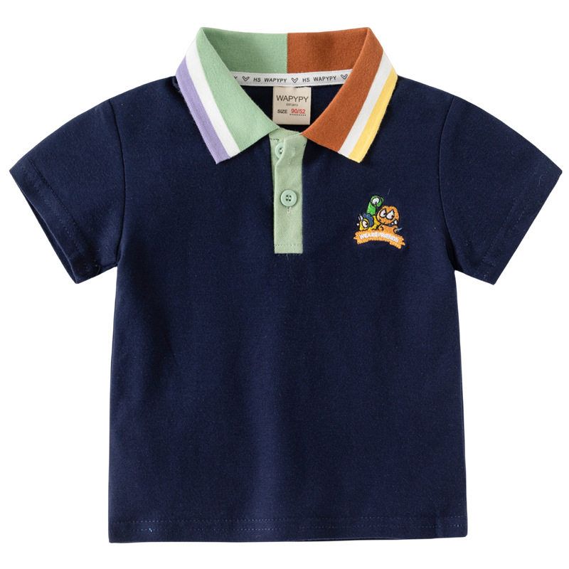 Children's Clothing Summer Boys' Short-Sleeved T-Shirt Korean Style Kidsren's Polo Shirt Half-Sleeved Top Baby Lapel Embroidered Clothes