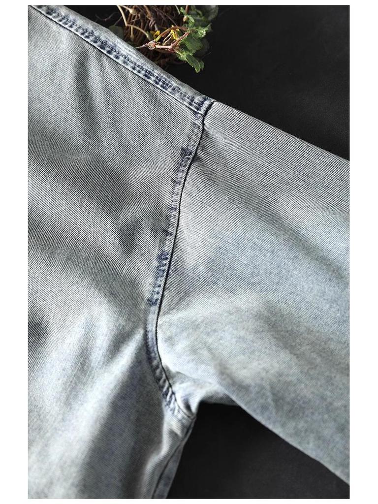 Damen Petites lockere Jeansjacke mit Revers - Frühling Lässig Übergröße