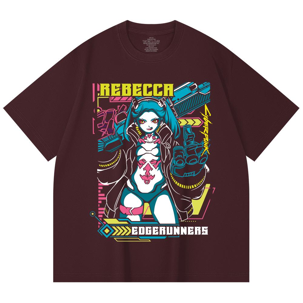 

230 Gsm 100% Cotton Cyberpunk V9 Rebecca Print Unisex Heavy Cotton T Shirt 2XL вина червоного кольору