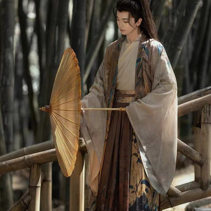 Hanfu Stile Dinastia Wei e Jin Cinese Top a Maniche Larghe con Colletto Stampato Set Gonna Lunghezza Vita