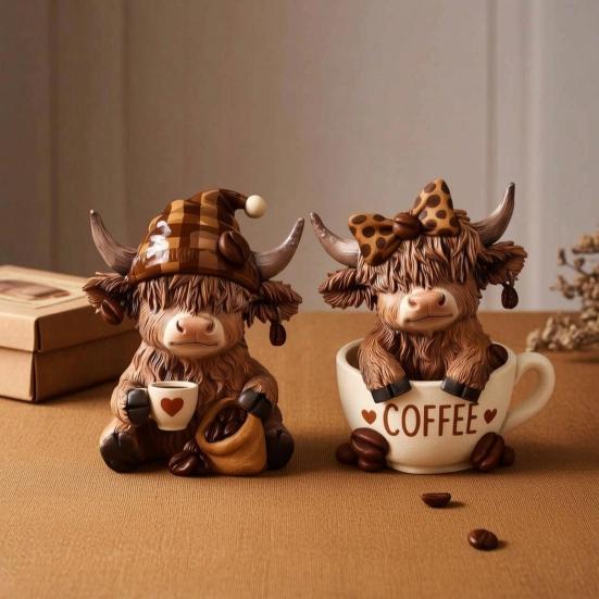 Handgefertigte Harz-Kaffeehaus-Dekoration 2 Stück Kuhfigur, Niedliche Tierstatue für Zuhause Schreibtisch Eingang Schrank Dekorative Figur Dekor, Café-Stil