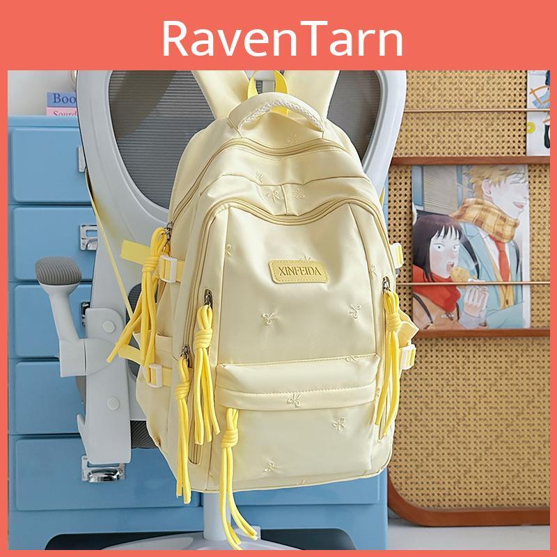 Girls School Backpack With Solid Color And Bow Embroidery Design For Middle School