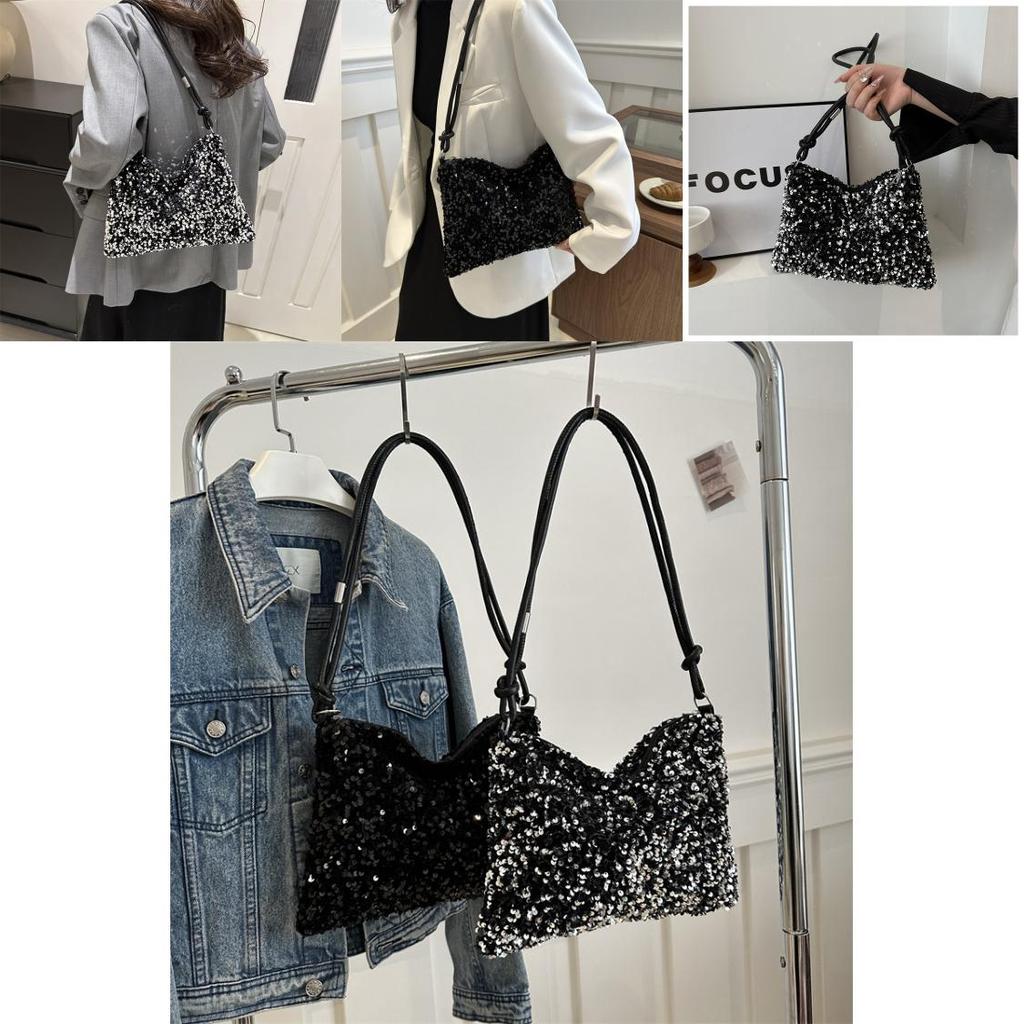 Trendy Sequin Handbag Women's 2024 Spring Latest Fashion Big Capacity Armpit Shoulder Bag Popular Small Square Bag