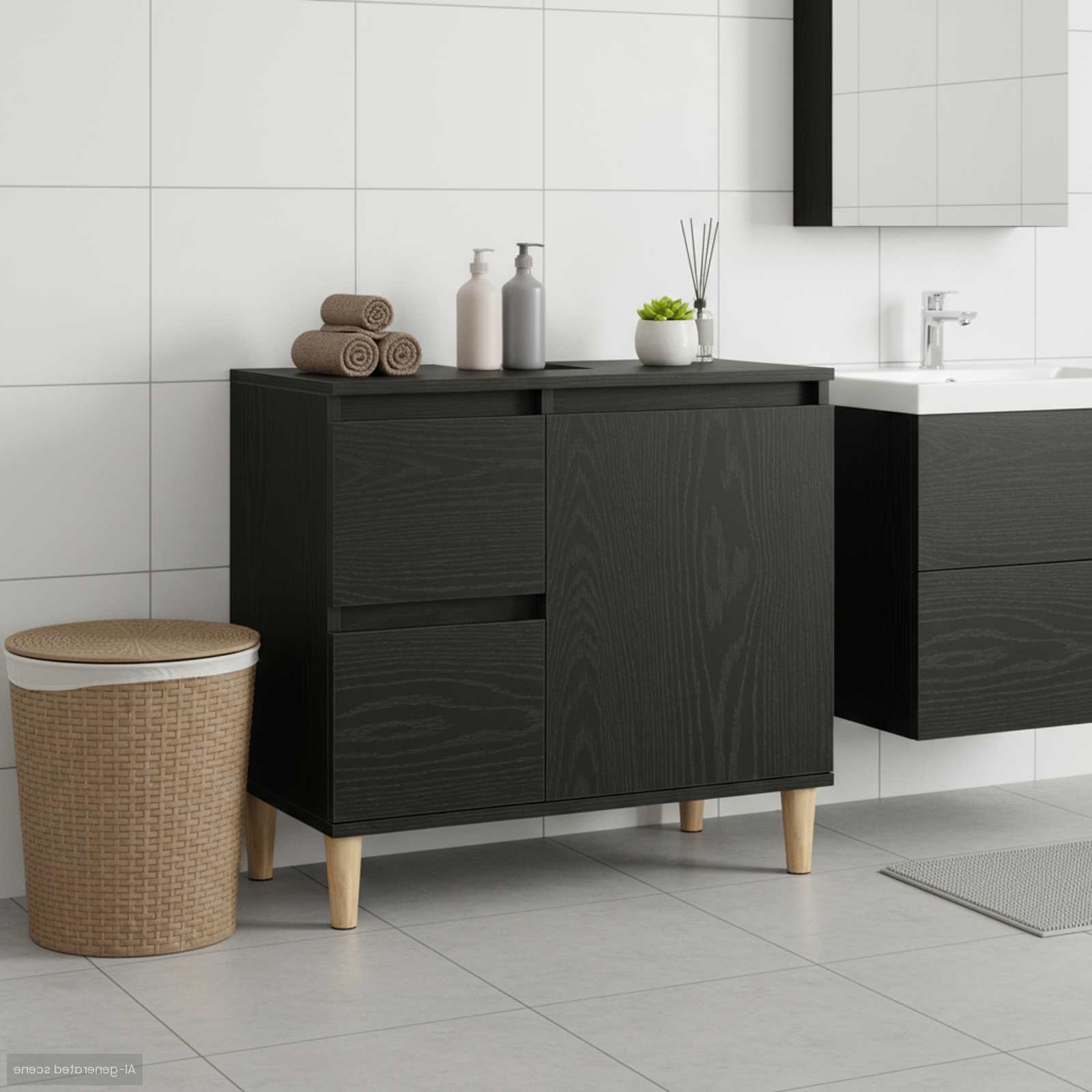 vidaXL Badezimmerschrank Schwarz Eichen-Optik 65 x 33 x 60 cm schwarz