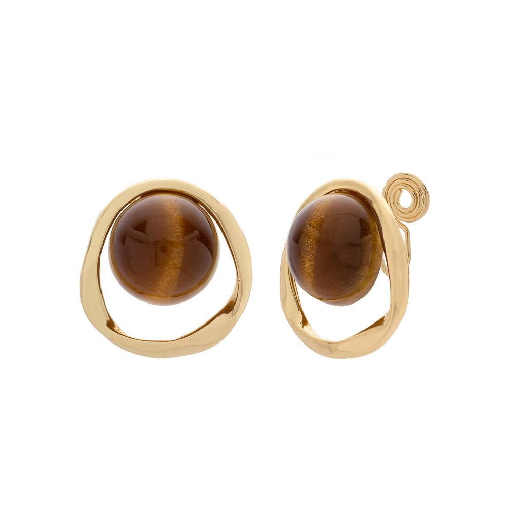 Hollow Tiger's Eye Clip-On Earrings: Retro, Elegant Design for Non-Pierced Ears