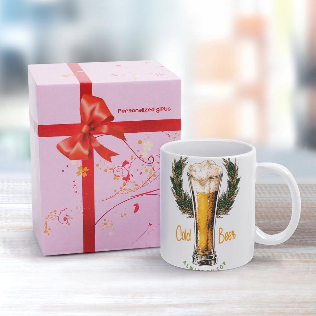 1pc 11oz Double-Sided Printed Beer Lover Mug, Simple Ceramic Cup for Coffee, Fun Gift Choice