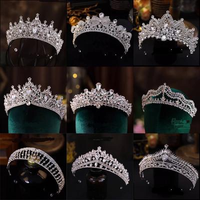 Lussuosa Corona da Sposa in Cristallo Color Argento Diversificato Copricapo da Sposa Tiara Barocca in Strass Diadema Sposa Accessori per Capelli