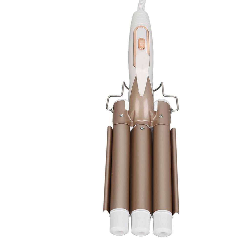 Wavy Curling Wand 3 Barrel Hair Crimper Dry and Wet Use Ceramic Heating Hair Styling Curler Golden 100‑240V US Plug