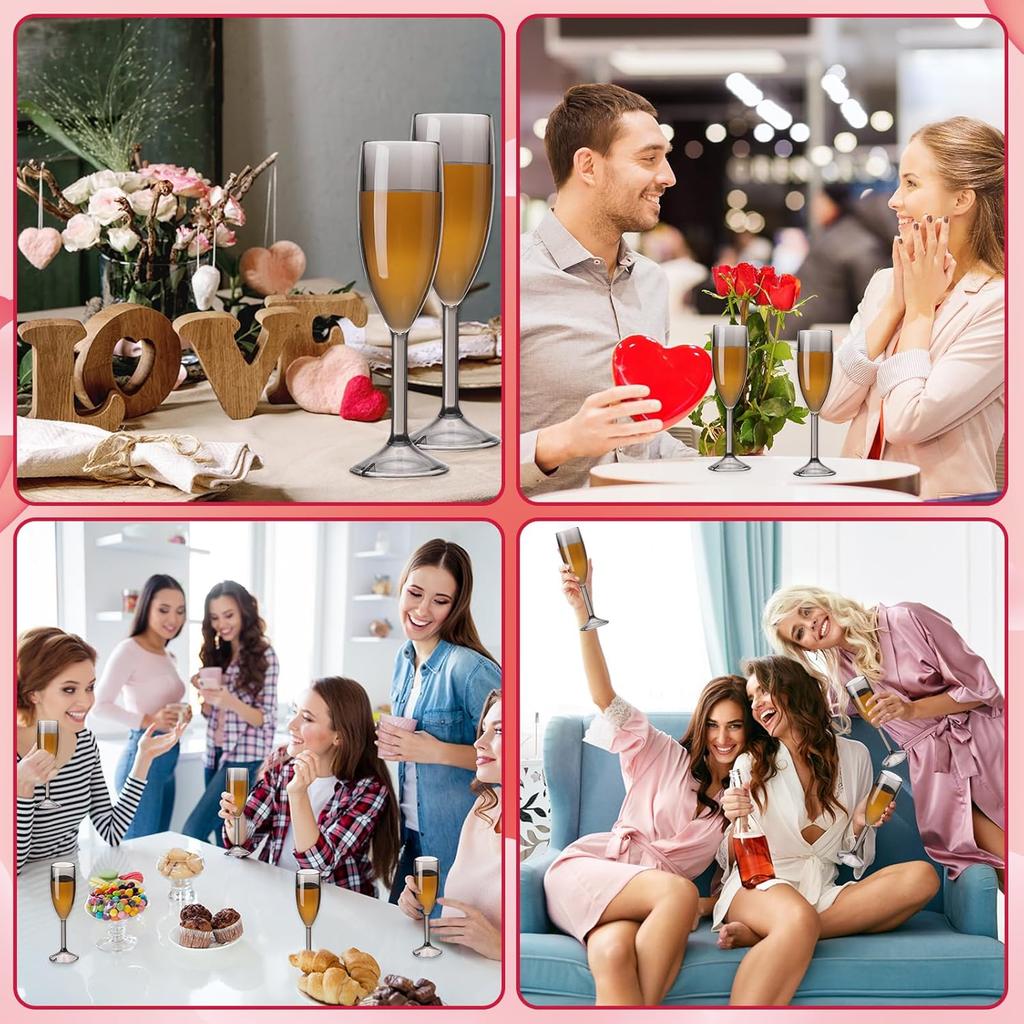 40 Pcs 6 oz Champagne Flutes Bulk, Translucent Black Acrylic High Stem Wine Glasses for Wedding, Birthday, Christmas Party