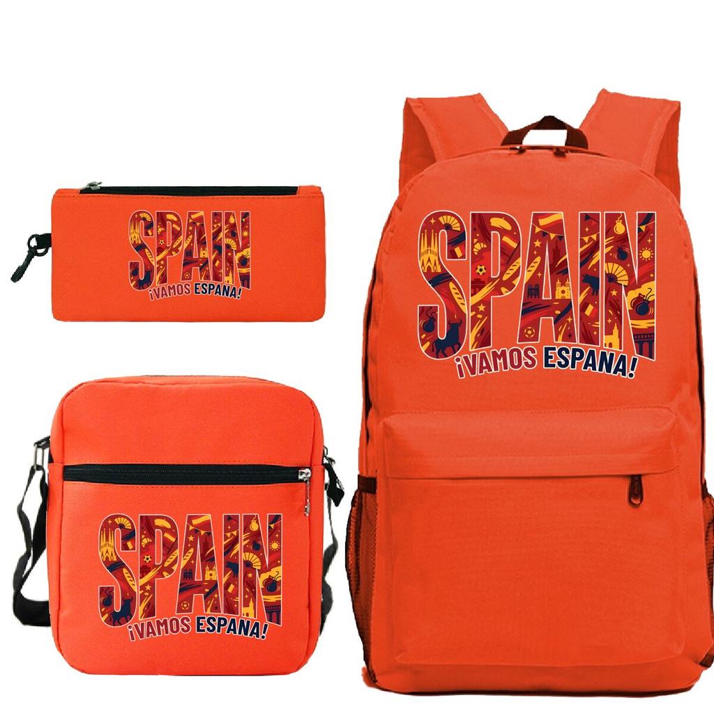 "¡VAMOS ESPAÑA" Spain Themed 3Pc Backpack Set Boy Girl Student Fashion Mini Crossbody Bag and Pencil Case Suit Unisex Mochilas