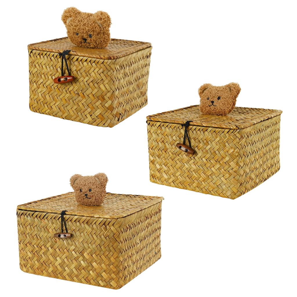 4Pcs Seagrass Rattan Storage Bin Household Clothes Toy Storage Box for Living Room Table Sundries Organizers Basket