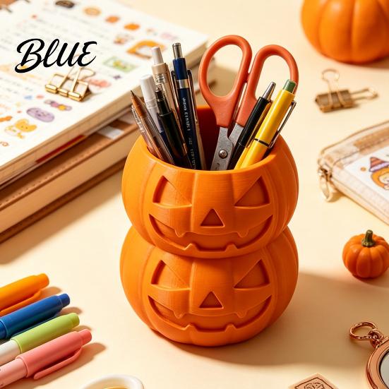 Cute Desk Accessories 3D Printed Double Pumpkin Pen Holder Stacked Desktop Organizer Shaped Organizer Halloween Stationery Storage Container
