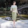Heqi Jane 1011 Spring and Summer New Elegant Slim Slim Bone Erosion Fashion Comfortable Lace Splicing Acetic Acid Dress Improved Cheongsam