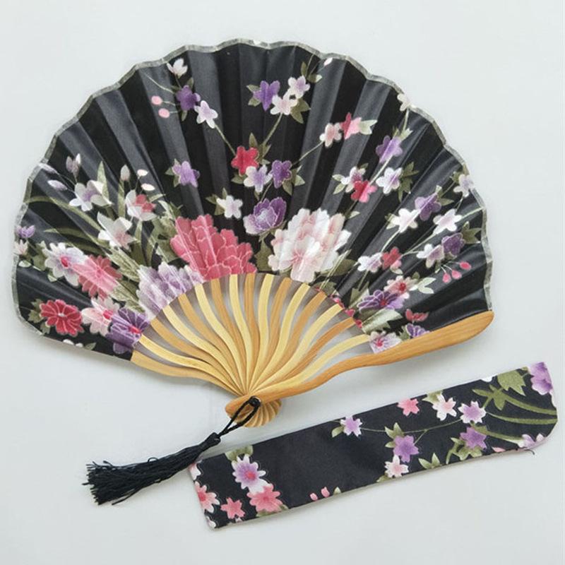 Antique Style Kimono Accessories, Shaped Folding Fan Kimono Fan, Shaped Dragon Bone Knife Fan with Printed Fan Bag.