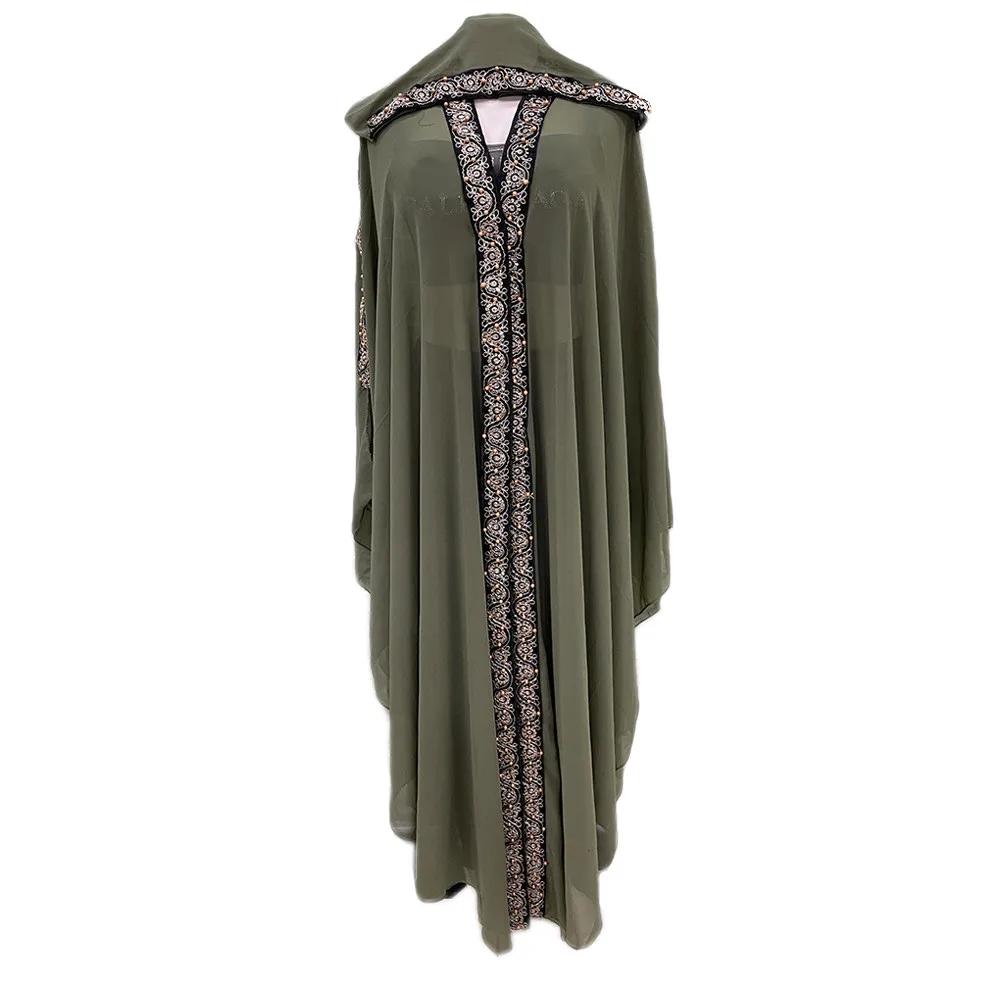 Morocco Kaftan Dubai Hooded Maxi Dress Bat Sleeve Farasha Kaftan Muslim Women African Open Kimono Boubou Evening Dresses