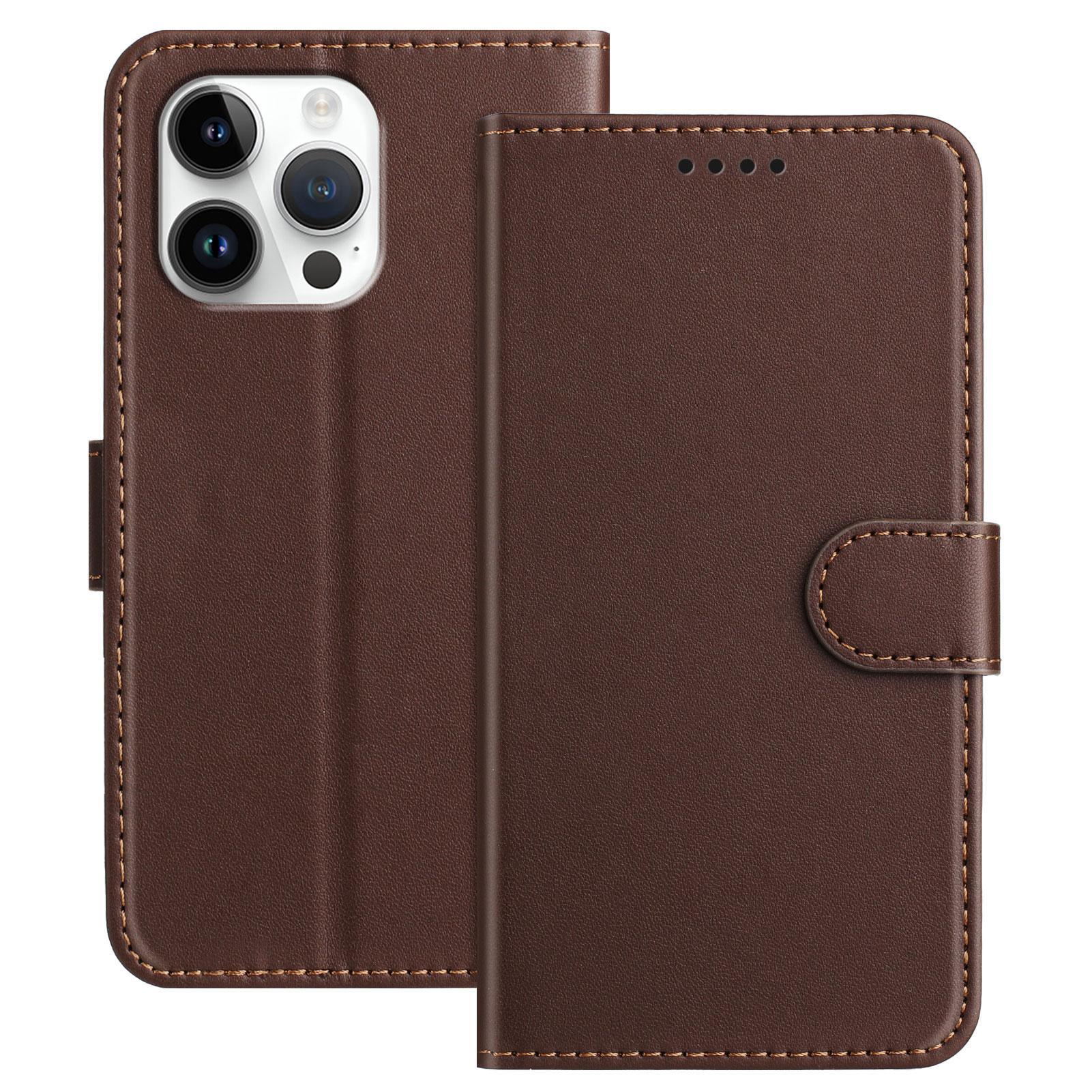

For iPhone 16 Pro Max Leather Case Wallet Stand Solid Color Anti Drop Phone Cover G