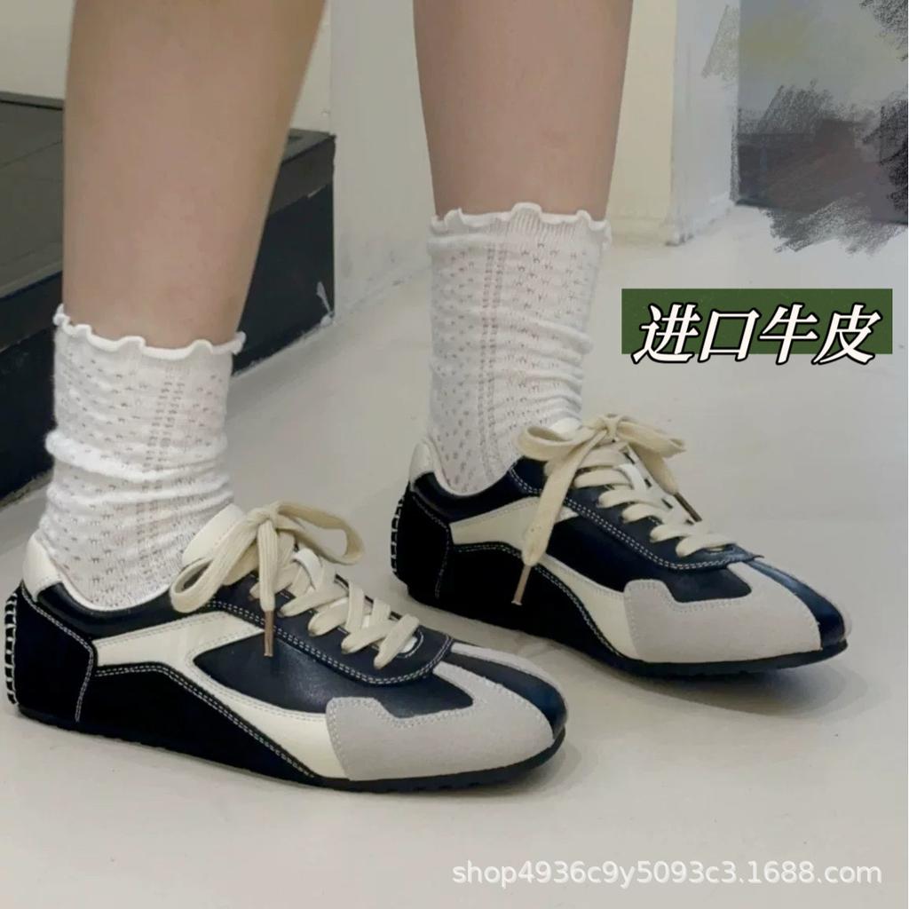 Retro German training shoes women's shoes 2025 spring and autumn soft leather versatile casual shoes sports shoes flat-soled Forrest Gump shoes trend 