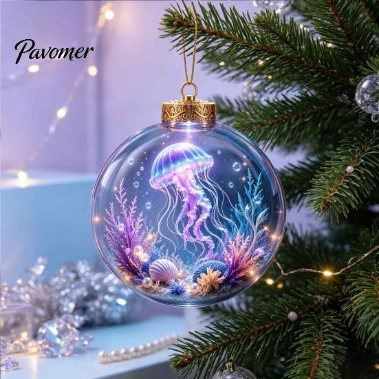 3D Sea Animal LED Lights Ocean Christmas Ball Ornament, Clear Acrylic Life Light-Up Miniature Creatures Decorations Hanging Decoration for Xmas Tree,