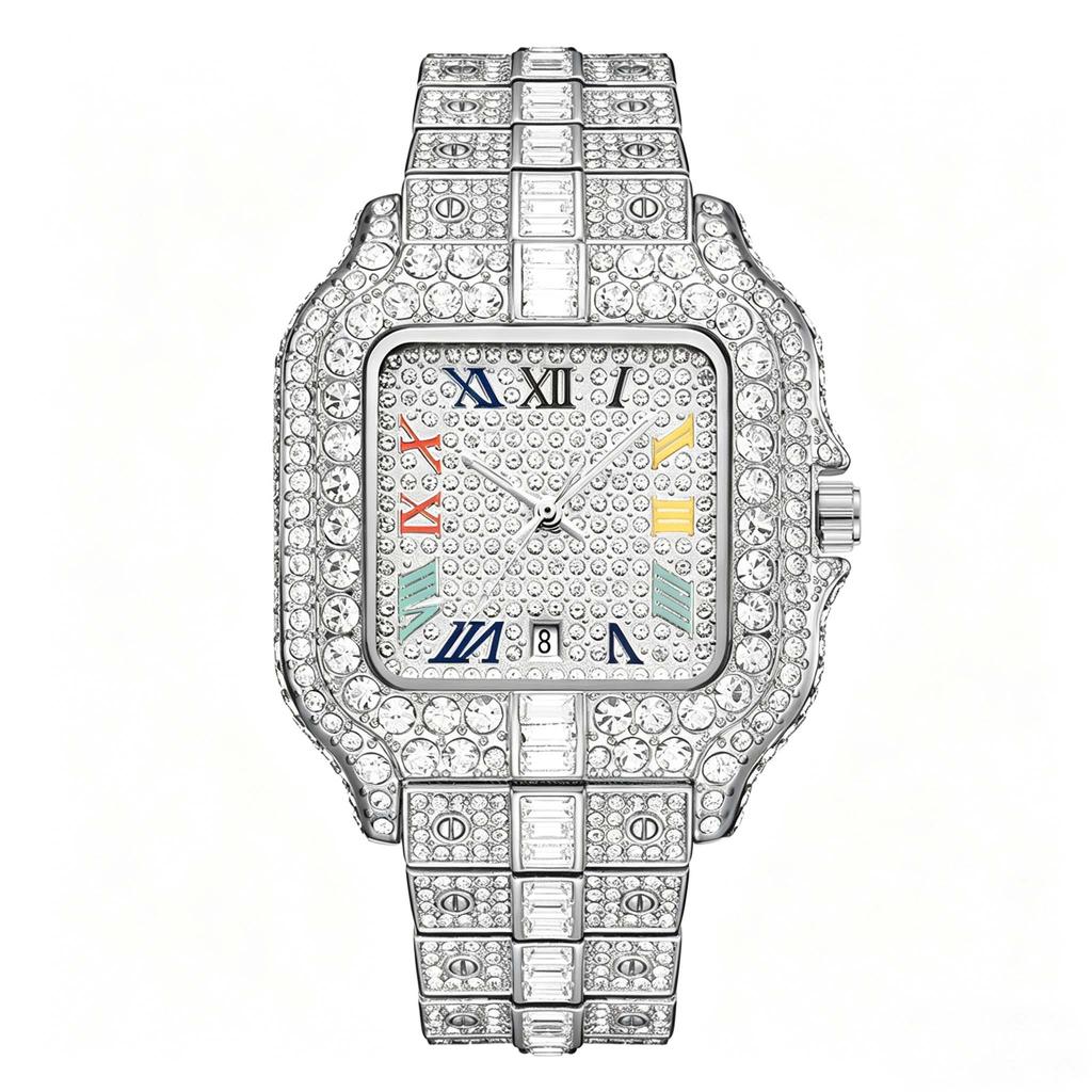Women's watch, elegant square design, set with zirconia, quartz movement, with calendar function, elegant and fashionable. Ideal