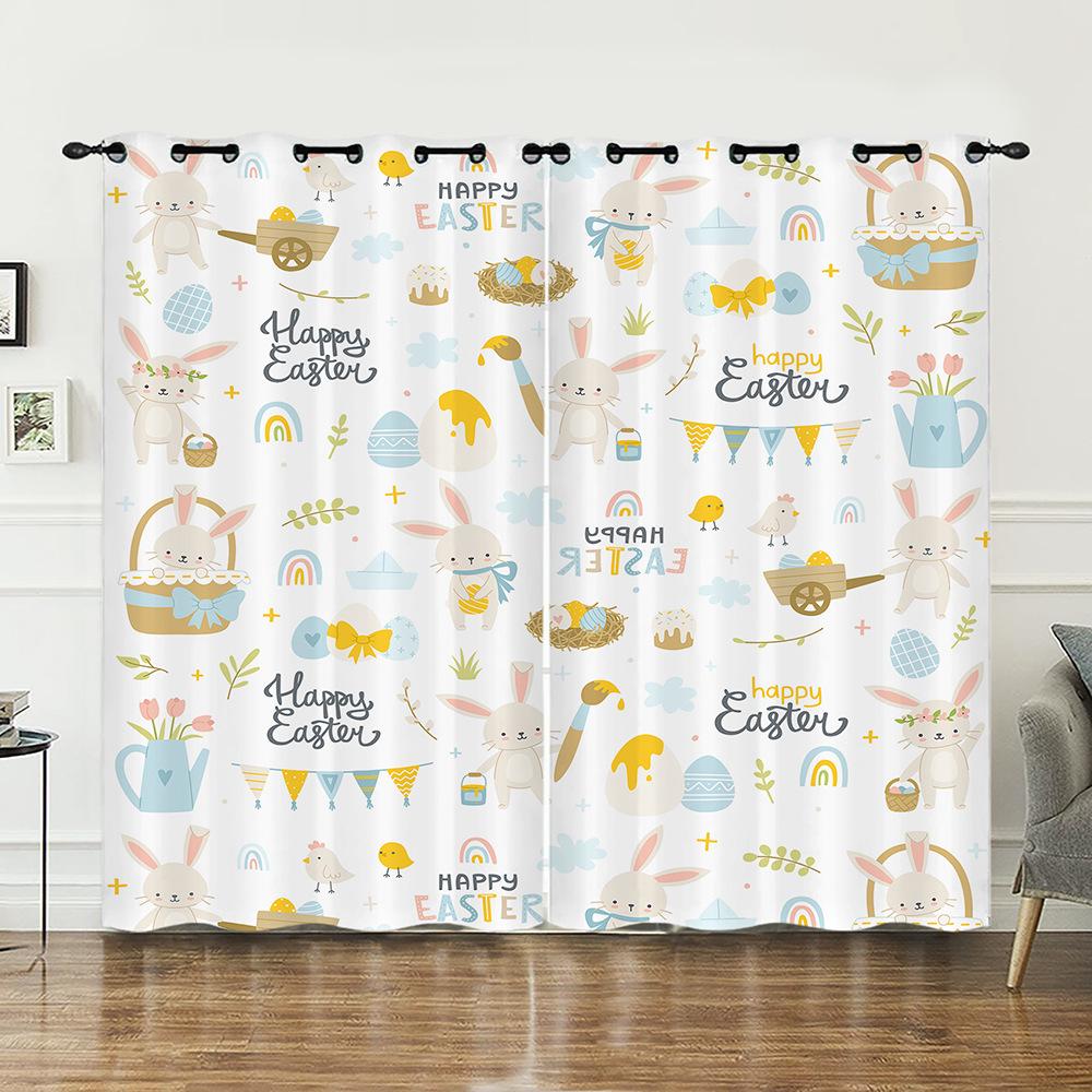 Curtains Animal Rabbit Egg Easter Curtain Digital Printing Blackout Curtain No Punching