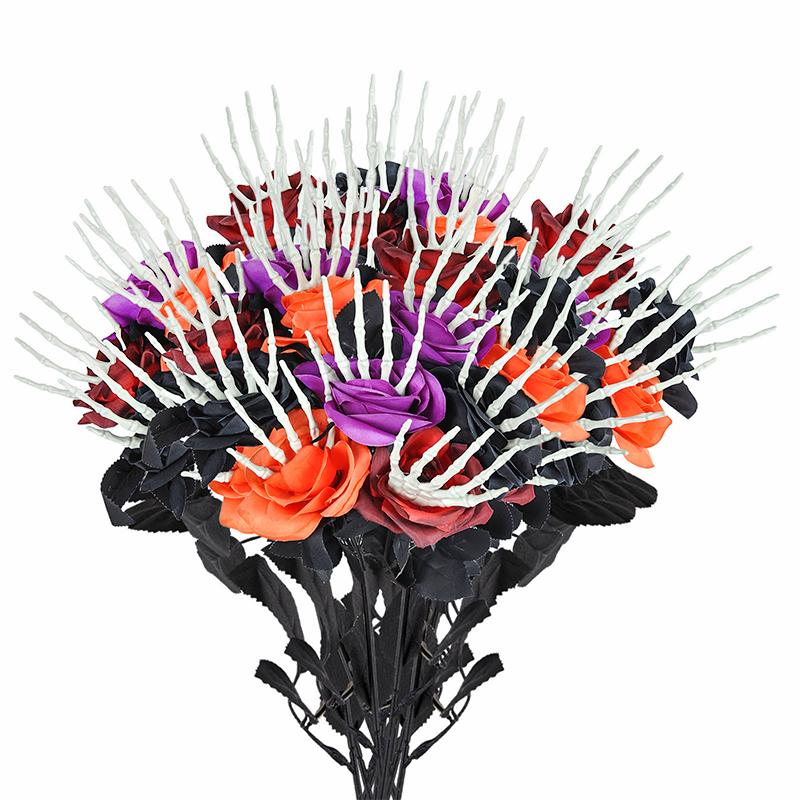 1PC Halloween Decorations Gothic Table Centerpiece Outdoor Decoration Roses with Hand Bones Halloween Multiple Options Available