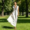 Women's Sleeveless Dress Stand-Up Collar V Neck Long Dress Loose Fit Polyester Elegant Dress with Geometric Patterns Printed Daily Attire