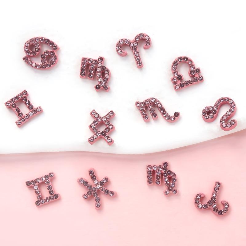 Pink Zodiac-Inspired Gem-Free Alloy Jewelry: Aries & Leo 3D Fingertip Nail Art