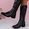 New Retro Rivet Western Cowboy Boots Versatile High Knee Knight Boots High Heels Cowboy Boots for Women
