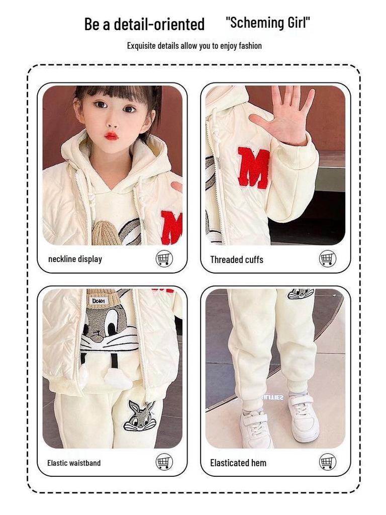 2025 Girls' Autumn/Winter Hoodie Set: Fleece-Lined Vest & Thickened Small Fragrance Style for Medium/Large Children
