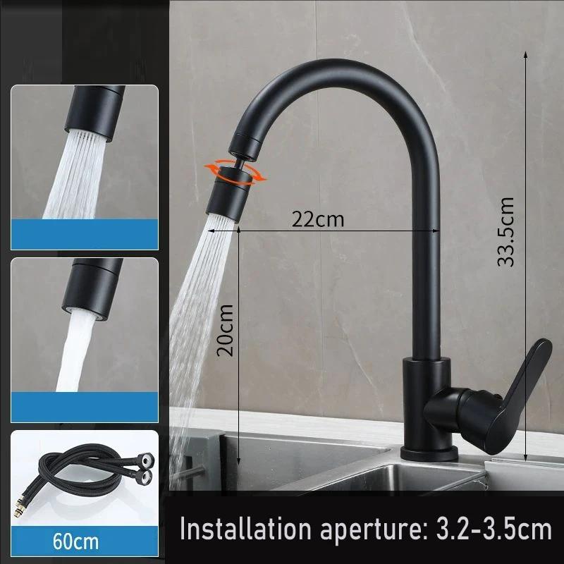 Black Kitchen Faucet Single Handle Hot and Cold Water Kitchen Sink Taps Basin Mixer with 360° Rotating Adapter Gray