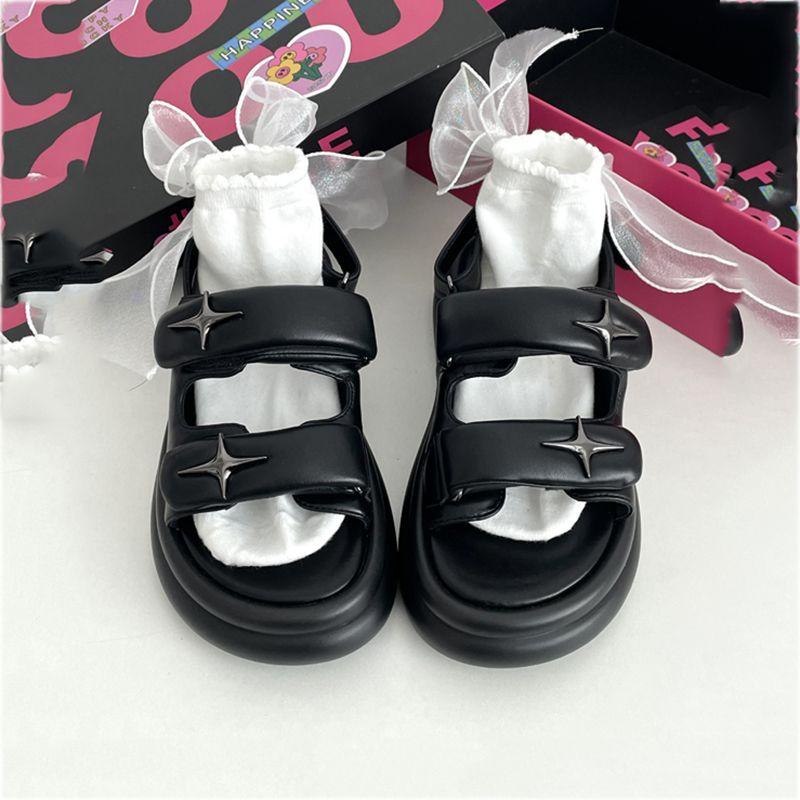 Footwear Beach Women's Shoes with Medium Heels Summer 2024 Outdoor Sandals for Woman Platform Wedge Waterproof Black Korea H F