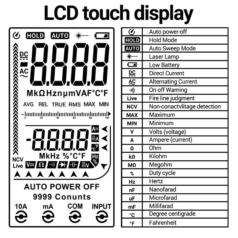 Portable ANENG Digital Multimeter 622B Smart Auto Range 9999 Counts AC Voltage Resistance Ohm Capacitance Hz Tester Meter Test Tools for Electrician