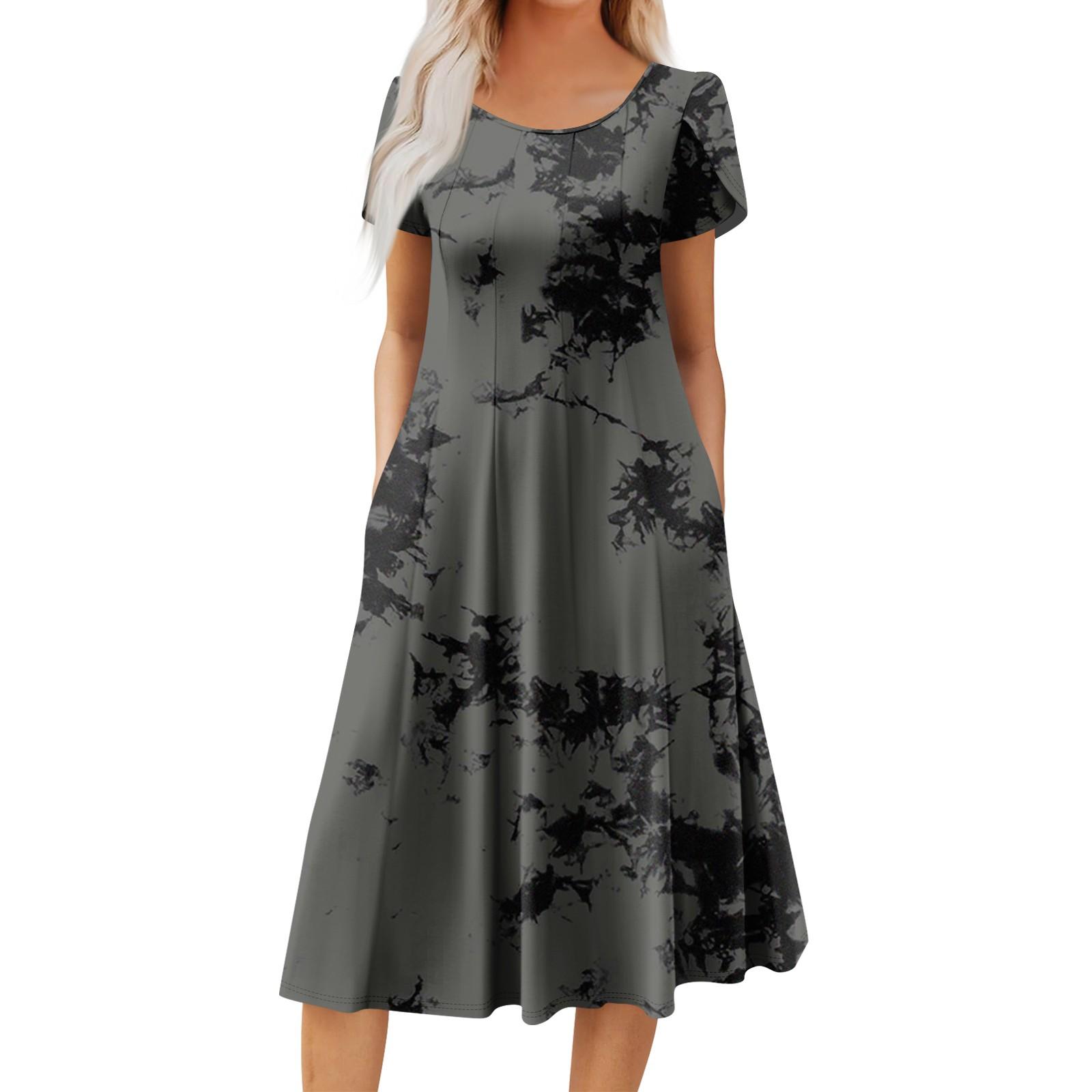 

Женское повседневное модное платье миди с круглым вырезом и коротким рукавом, модное свадебное платье для гостей XXXL