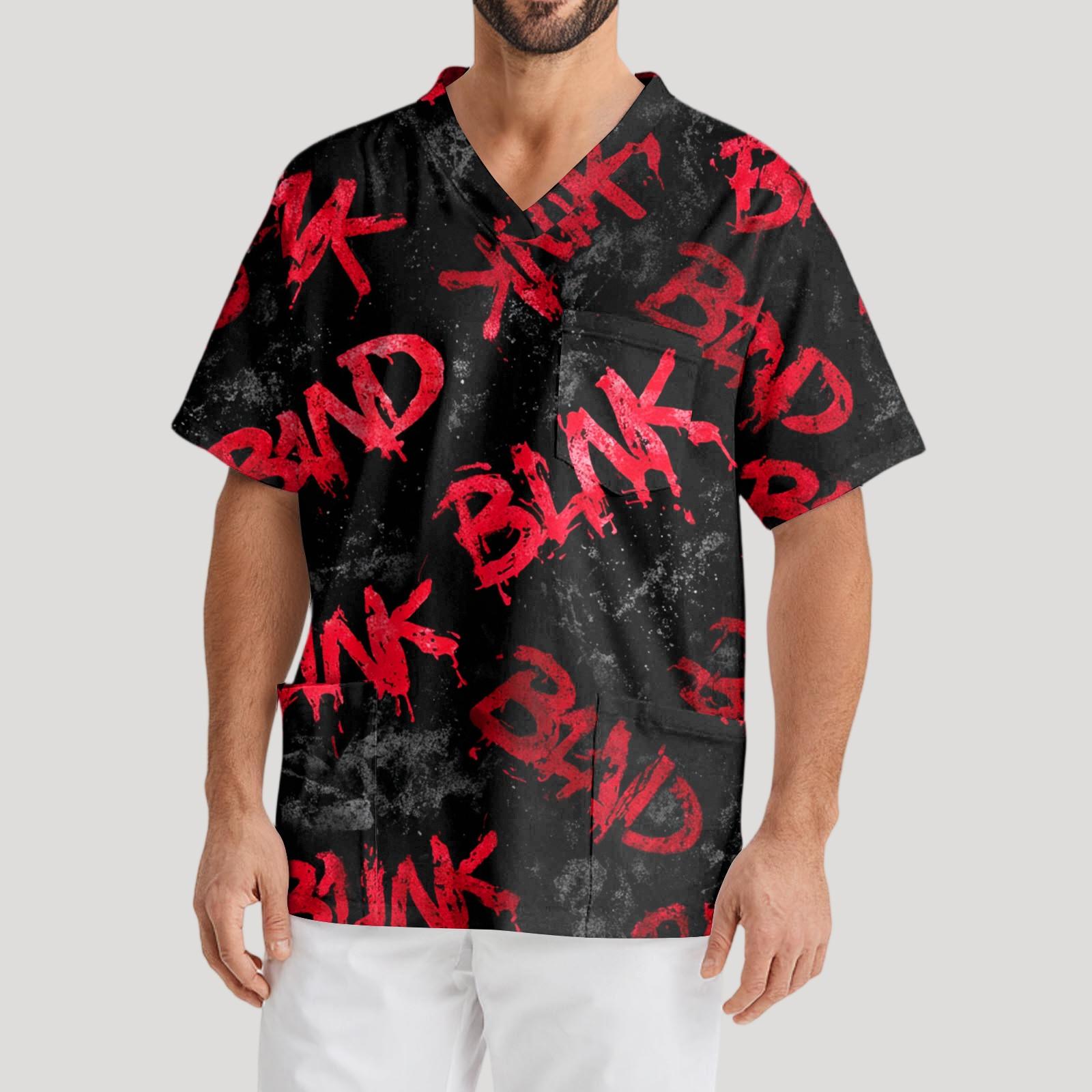 

Мужская рабочая блузка с короткими рукавами и v-образным вырезом с принтом, топ с нагрудным карманом XXXL винный