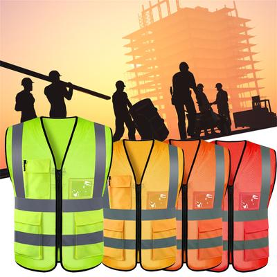 Grid Summer Reflective Safety Vest High Visibility Night Work Security Sleeveless Construction Workwear Zipper Pockets Adults