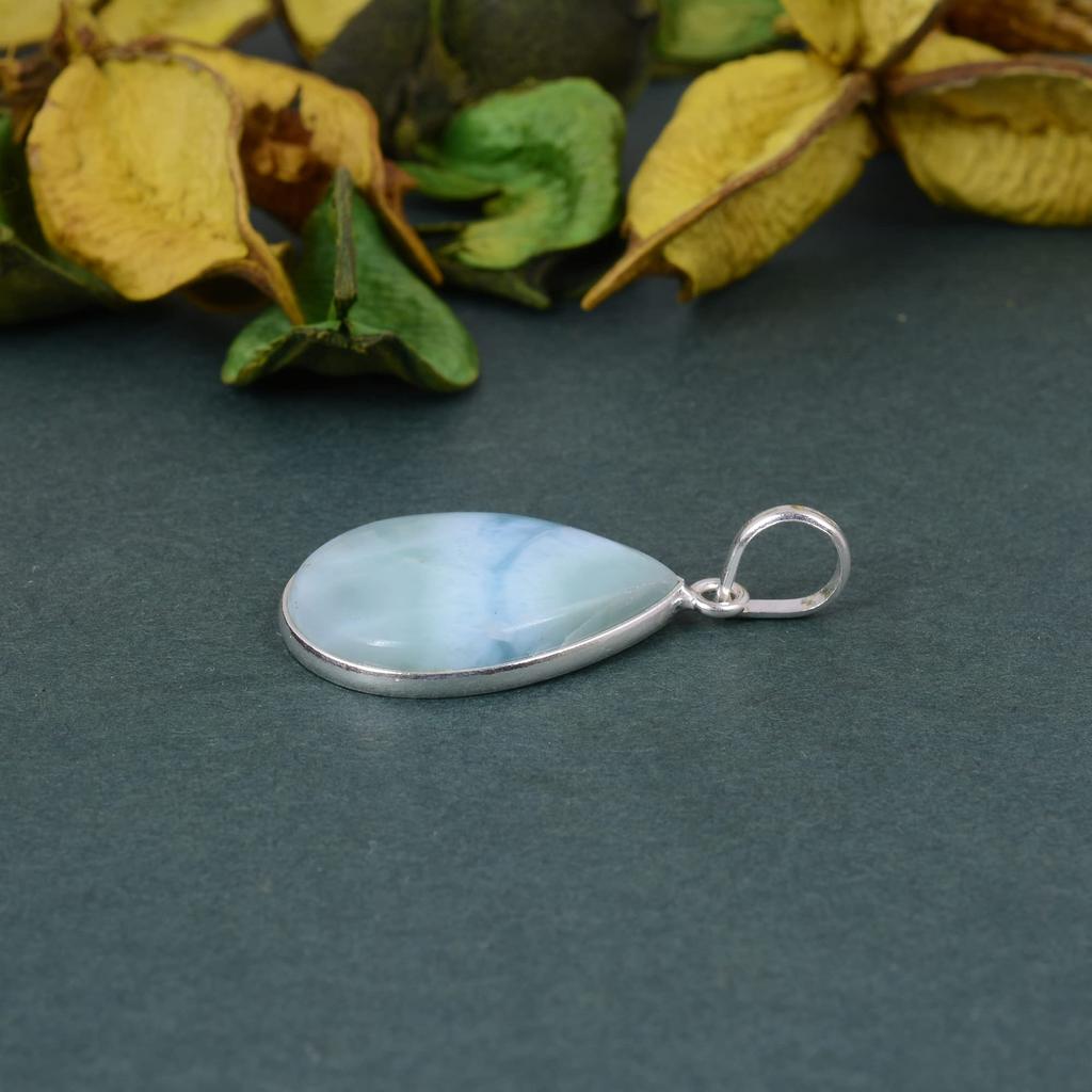 925 Sterling Silver, Gemstone Pendant, Larimar Pendant, Handmade Jewelry, Reiki Pendant, Statement Jewelry, Anniversary Gift