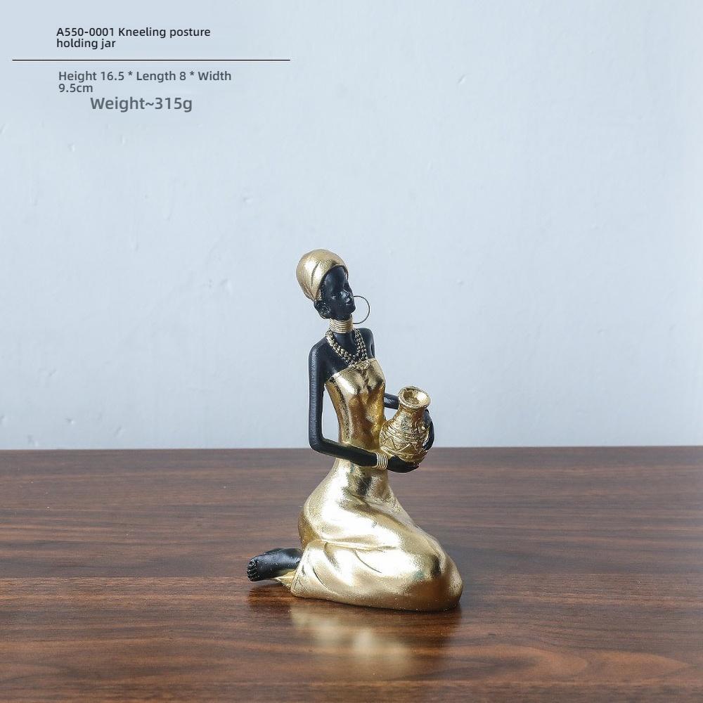 

African Woman Resin Statue - Handmade Ancestral Mother Sculpture, Tribal Home Decor with Water Pot,Gift for Office Desk