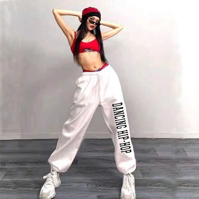 Women Oversize Sports Pants Female Loose Casual Hip Hop Pants Retro Print Jazz Street Dance Long Pants