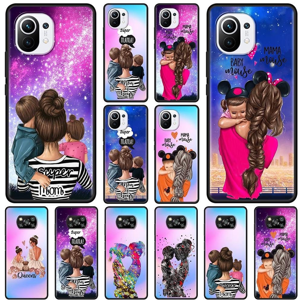 

Чехол для телефона Xiaomi 11 11X 10T 9T 10 8 Lite Ultra Pro для mi 11i 10S 9 SE черный бампер Fundas Capa Super Mom для маленьких девочек и мальчиков