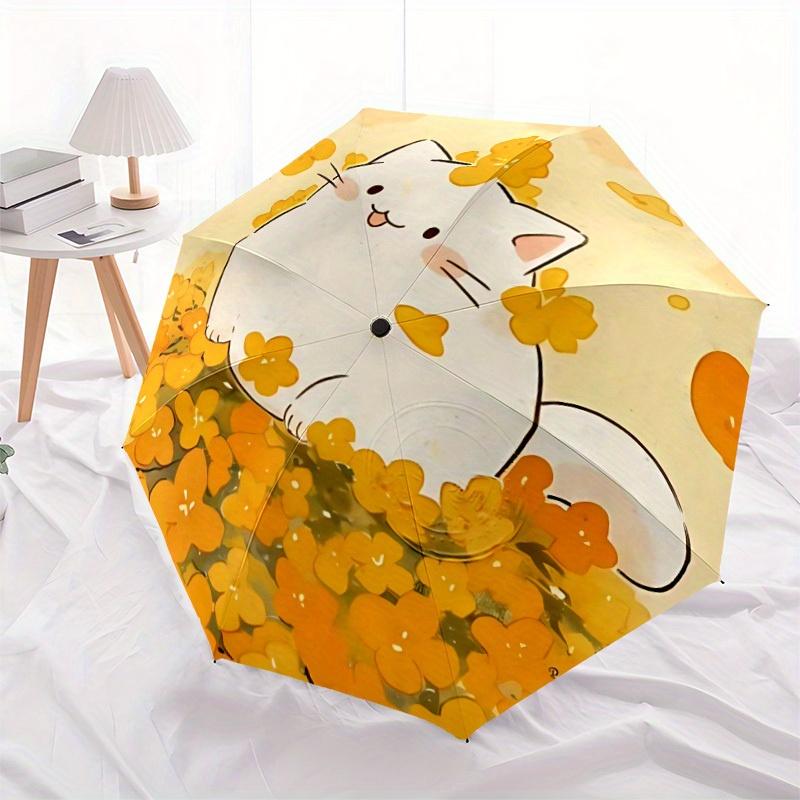 1pc Fluffy Blossom Automatic Open/Close Umbrella with Windproof, Functional Design, 8-Rib Sturdy Canopy