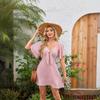 Female V-neck Bow Tie Tied Short Sleeved Mini Dress