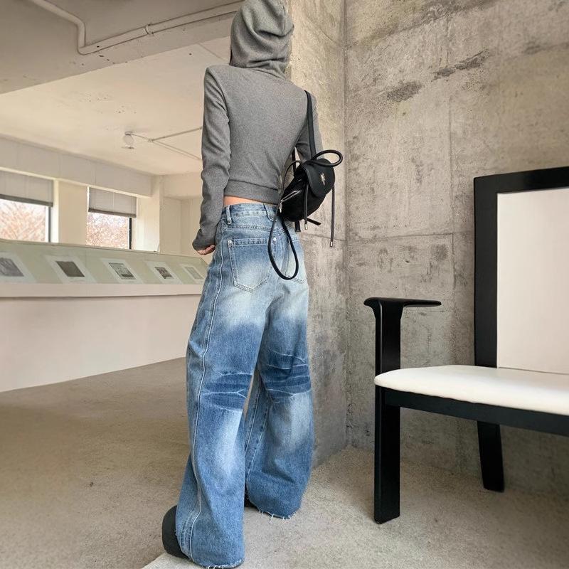 Women’s Retro Patchwork Wide-Leg Distressed Jeans