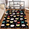 Colorful Cartoon Cat Faces Pattern with Hearts and Candy on Black Background Carpet Suitable for use as an anti-slip for room and bedroom sofas
